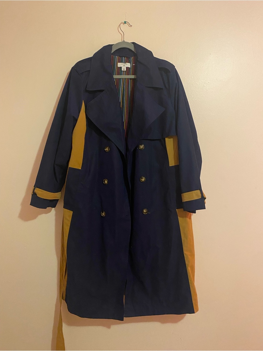 La Ligne Navy and Mustard Double-Breasted Trench Coat